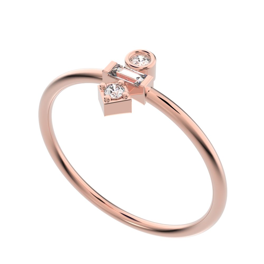 0.1 ct Baguette Cut Simulated Clear Diamond dainty Minimalist light stackable vertical 3 stone 14K / 18K Solid Rose Gold everyday ring