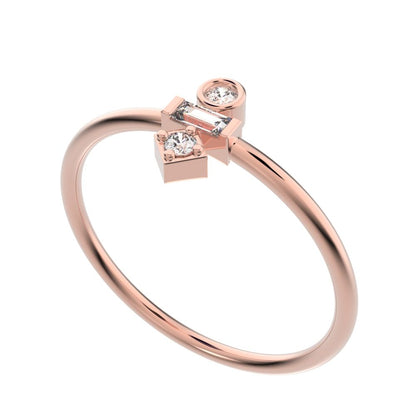 0.1 ct Baguette Cut Simulated Clear Diamond dainty Minimalist light stackable vertical 3 stone 14K / 18K Solid Rose Gold everyday ring
