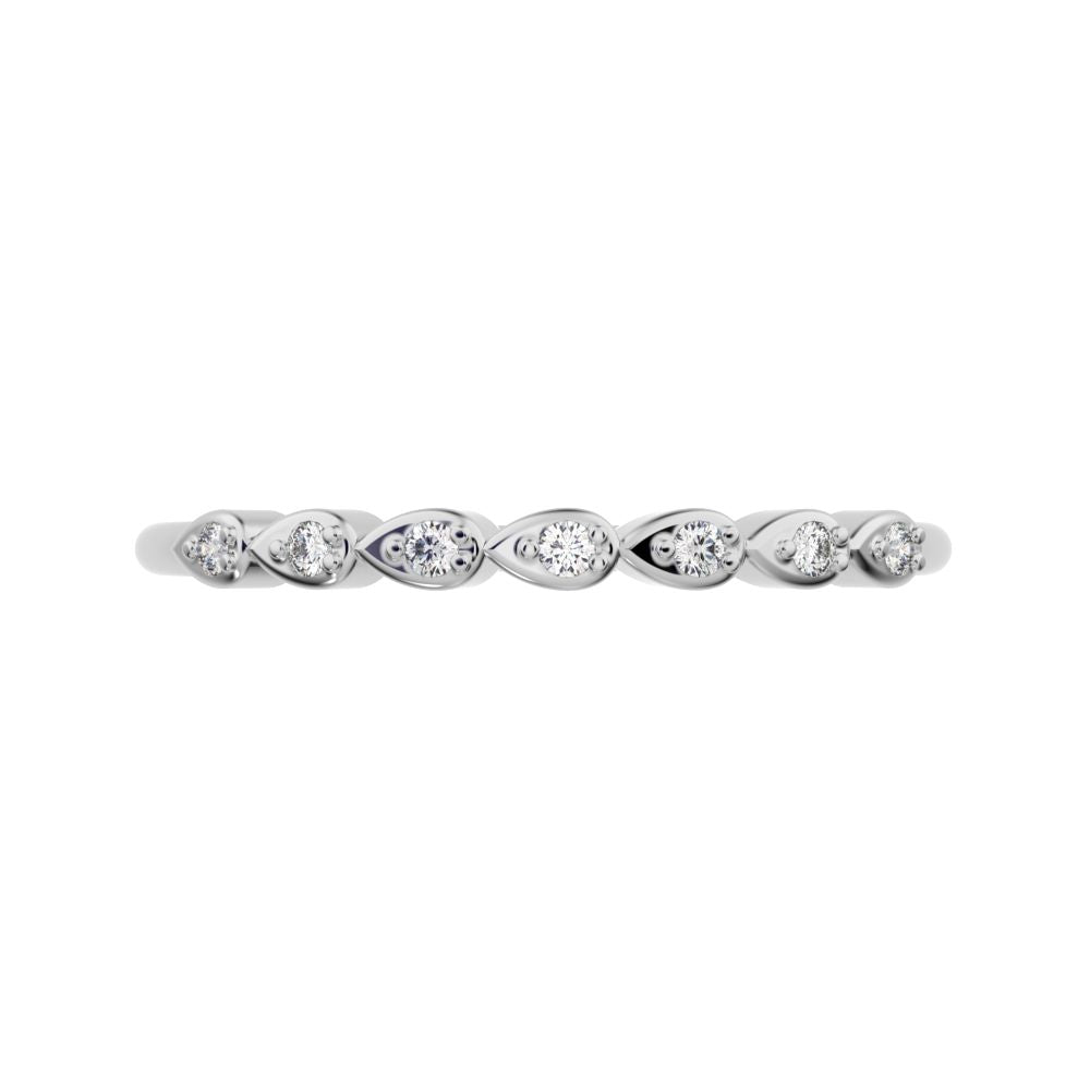 0.07Ct Round Cut Simulated Clear Diamond Minimalist Half Eternity eye Stackable simple 14K / 18K Solid White Gold everyday wedding band