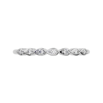 0.07Ct Round Cut Simulated Clear Diamond Minimalist Half Eternity eye Stackable simple 14K / 18K Solid White Gold everyday wedding band
