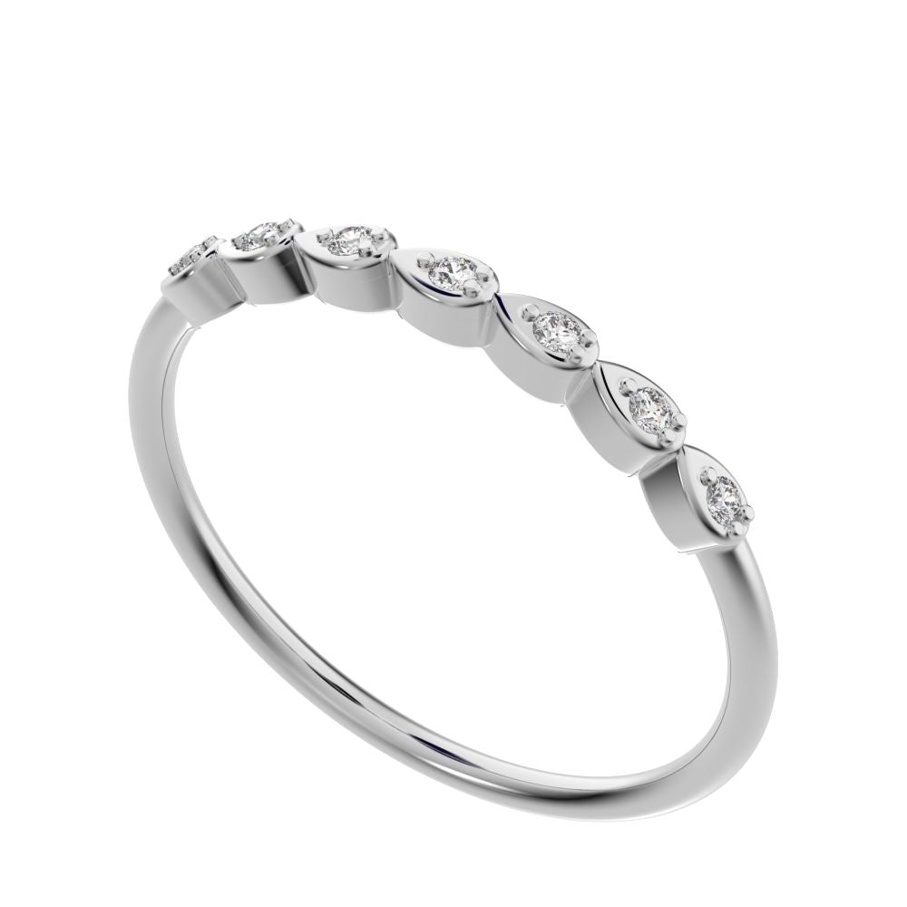 0.07Ct Round Cut VS/GH Natural Diamond Minimalist Half Eternity eye bezel Stackable simple 14K / 18K Solid White Gold everyday wedding band