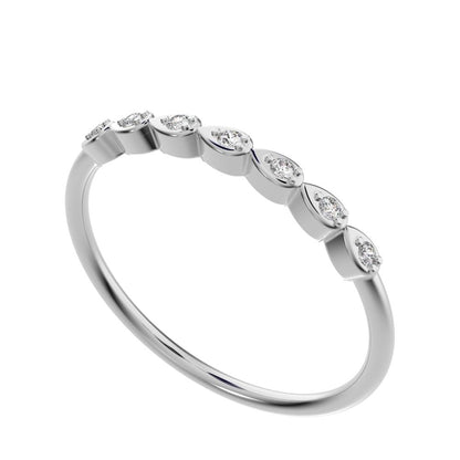 0.07Ct Round Cut VS/GH Natural Diamond Minimalist Half Eternity eye bezel Stackable simple 14K / 18K Solid White Gold everyday wedding band