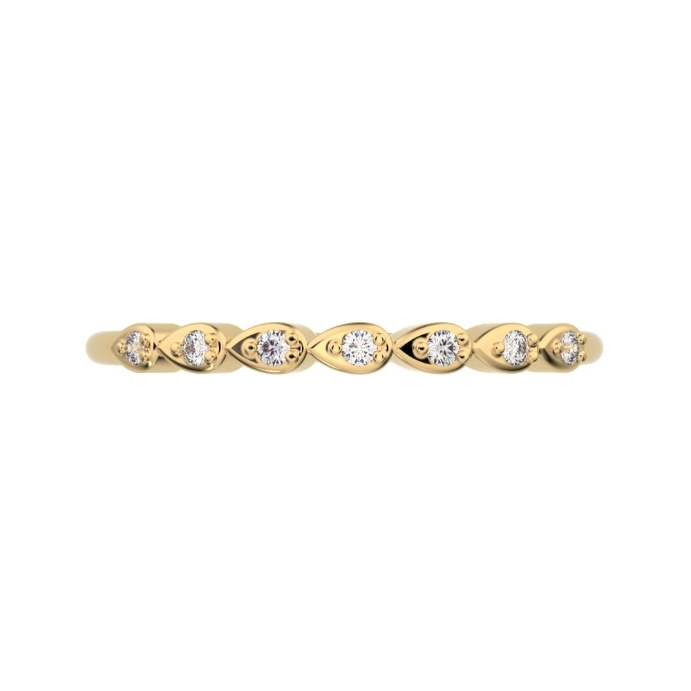 0.07Ct Round Cut Simulated Clear Diamond Minimalist Half Eternity eye Stackable simple 14K / 18K Solid Yellow Gold everyday wedding band