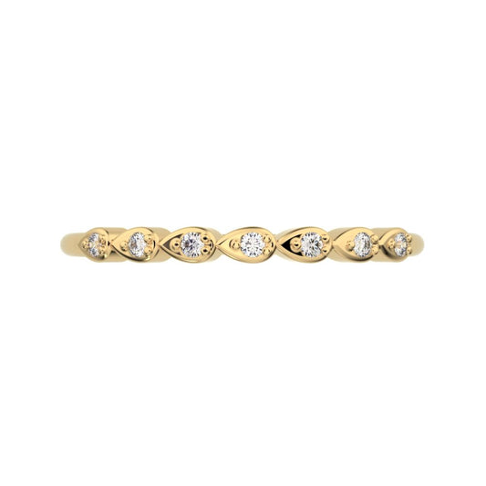 0.07Ct Round Cut Simulated Clear Diamond Minimalist Half Eternity eye Stackable simple 14K / 18K Solid Yellow Gold everyday wedding band