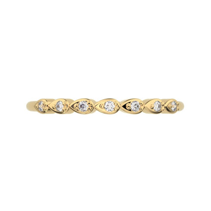 0.07 ct Round Cut Moissanite dainty Minimalist Half Eternity eye bezel Stackable simple 14K / 18K Solid Yellow Gold everyday wedding band