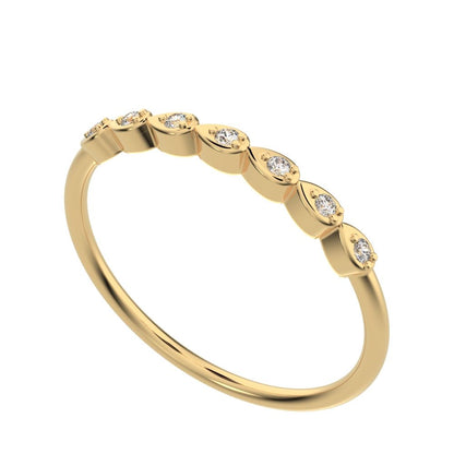 0.07Ct Round Cut VS/GH Natural Diamond Minimalist Half Eternity eye Stackable simple 14K / 18K Solid Yellow Gold everyday wedding band