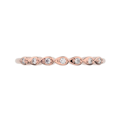 0.07Ct Round Cut Simulated Clear Diamond Minimalist Half Eternity eye Stackable simple 14K / 18K Solid Rose Gold everyday wedding band