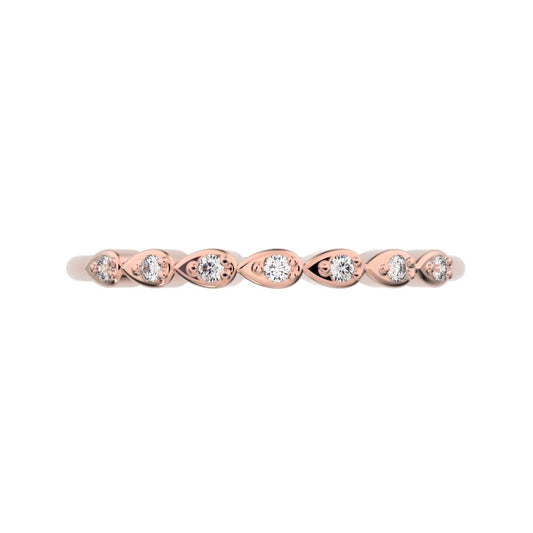 0.07Ct Round Cut Simulated Clear Diamond Minimalist Half Eternity eye Stackable simple 14K / 18K Solid Rose Gold everyday wedding band