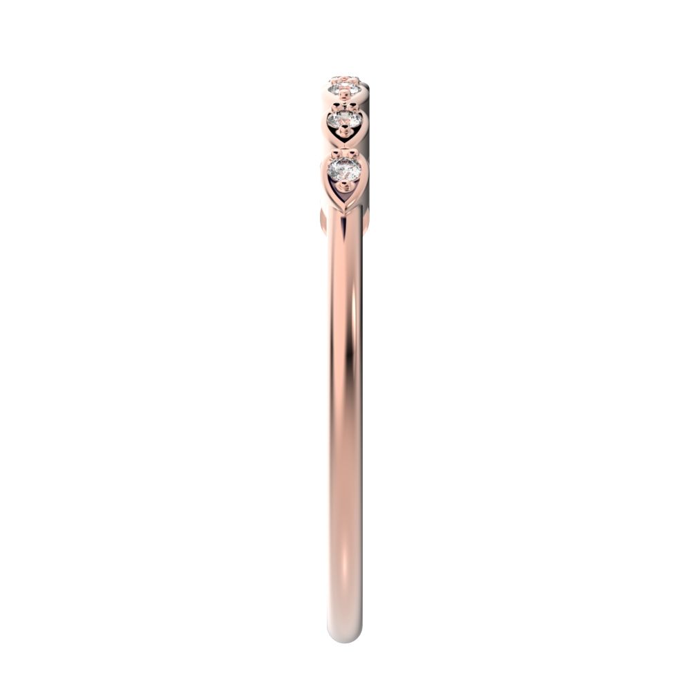 0.07 ct Round Cut Moissanite dainty Minimalist Half Eternity eye bezel Stackable simple 14K / 18K Solid Rose Gold everyday wedding band