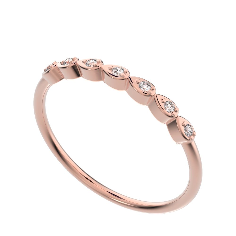 0.07Ct Round Cut VS/GH Natural Diamond Minimalist Half Eternity eye bezel Stackable simple 14K / 18K Solid Rose Gold everyday wedding band