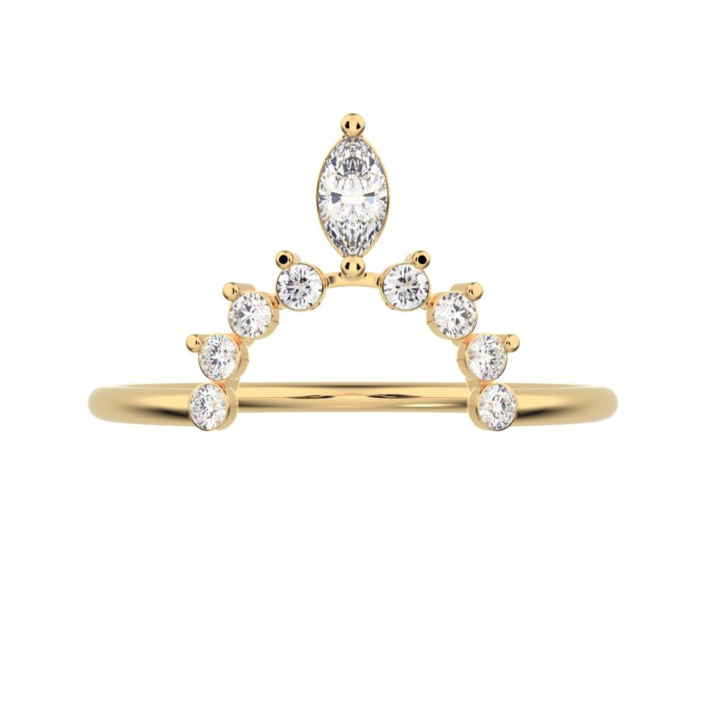 0.26Ct Marquise Cut Simulated Clear Diamond Minimalist Stackable tiara crown chevron eye 14K / 18K Solid Yellow Gold everyday wedding band
