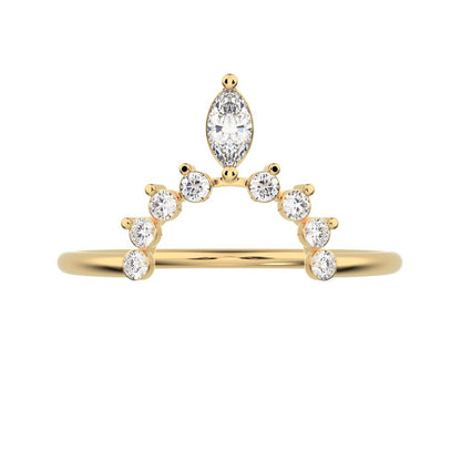 0.26Ct Marquise Cut Simulated Clear Diamond Minimalist Stackable tiara crown chevron eye 14K / 18K Solid Yellow Gold everyday wedding band