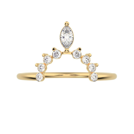 0.26Ct Marquise Cut Simulated Clear Diamond Minimalist Stackable tiara crown chevron eye 14K / 18K Solid Yellow Gold everyday wedding band