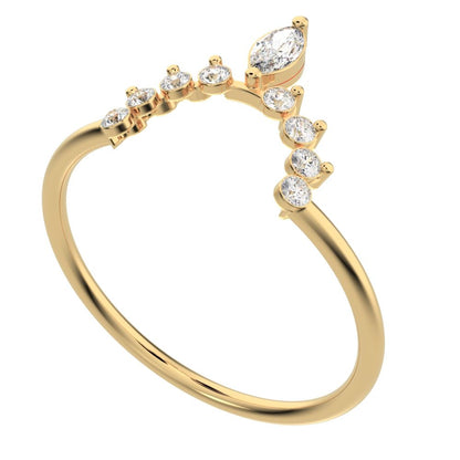 0.26Ct Marquise Cut Simulated Clear Diamond Minimalist Stackable tiara crown chevron eye 14K / 18K Solid Yellow Gold everyday wedding band