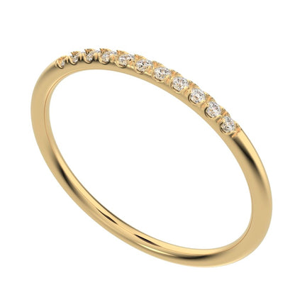 0.11 ct Round Cut Simulated Clear Diamond dainty Half Eternity simple Stackable bar light 14K / 18K Solid Yellow Gold everyday wedding band