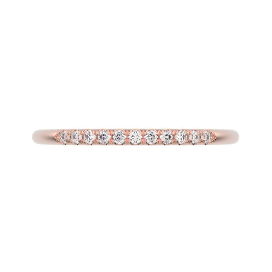 0.11Ct Round Cut Moissanite dainty Minimalist Half Eternity simple Stackable bar light 14K / 18K Solid Rose Gold everyday wedding band