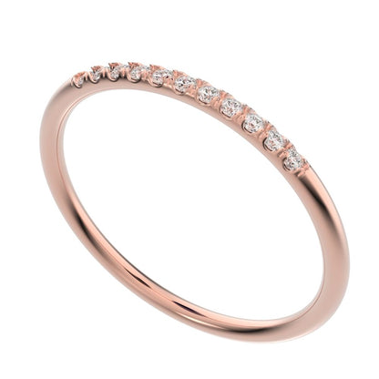 0.11Ct Round Cut Moissanite dainty Minimalist Half Eternity simple Stackable bar light 14K / 18K Solid Rose Gold everyday wedding band