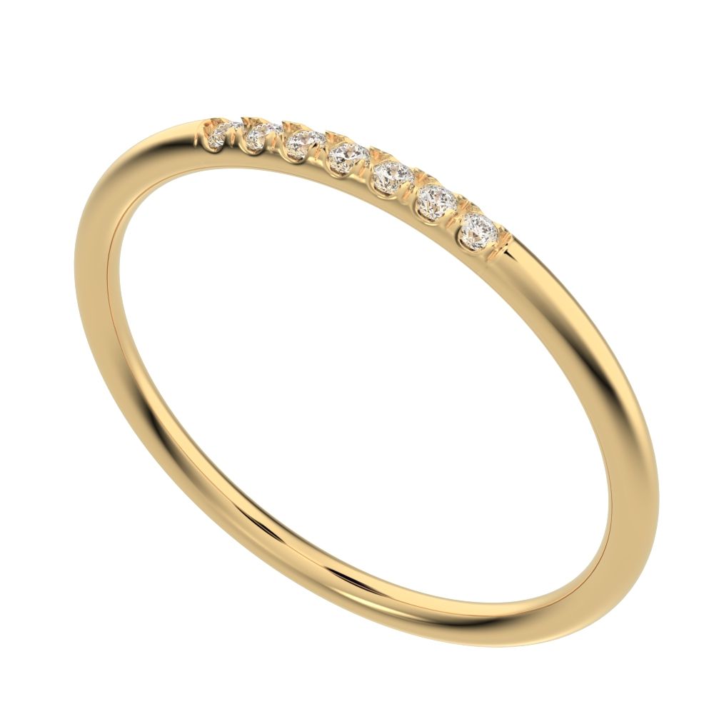 0.07Ct Round Cut Simulated Clear Diamond dainty Minimalist simple Stackable bar light 14K / 18K Solid Yellow Gold everyday wedding band