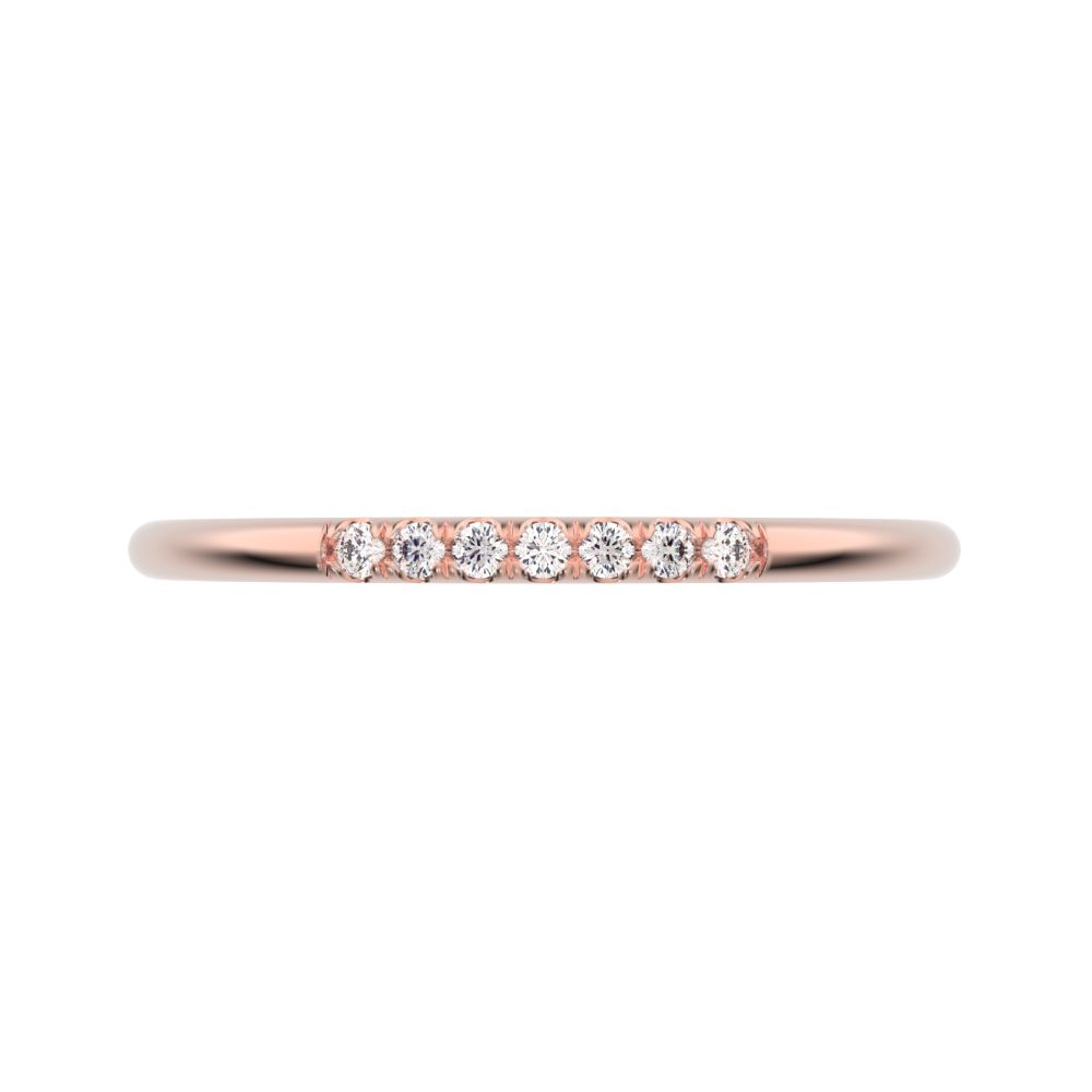 0.07Ct Round Cut Simulated Clear Diamond dainty Minimalist simple Stackable bar light 14K / 18K Solid Rose Gold everyday wedding band