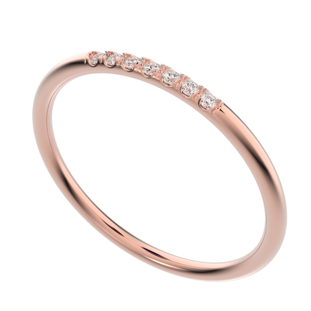 0.07 ct Round Cut Moissanite dainty Minimalist simple Stackable Vintage bar light 14K / 18K Solid Rose Gold everyday wedding band