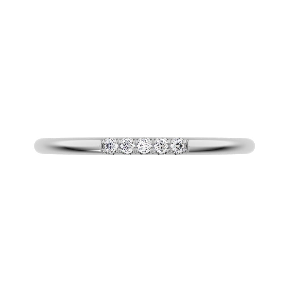 0.05 ct Round Cut Moissanite dainty Minimalist simple Stackable Vintage bar light 14K / 18K Solid White Gold everyday wedding band