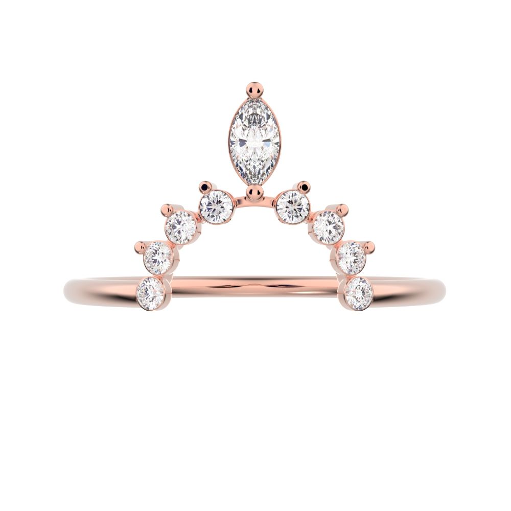 0.26Ct Marquise Cut Simulated Clear Diamond Minimalist Stackable tiara crown chevron eye 14K / 18K Solid Rose Gold everyday wedding band