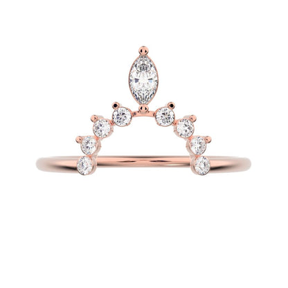 0.26Ct Marquise Cut Simulated Clear Diamond Minimalist Stackable tiara crown chevron eye 14K / 18K Solid Rose Gold everyday wedding band