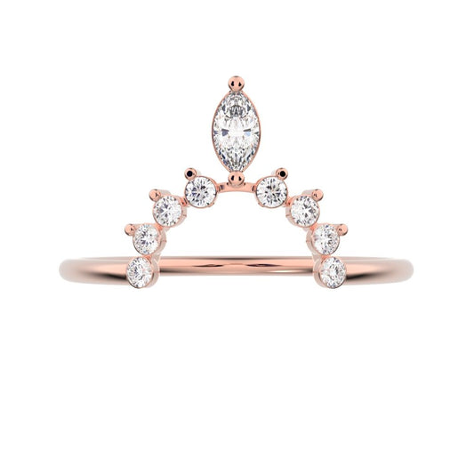0.26 ct Marquise Cut Moissanite dainty Minimalist Stackable tiara crown chevron eye 14K / 18K Solid Rose Gold everyday wedding band