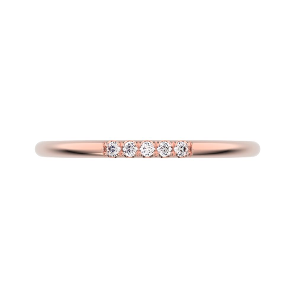 0.05Ct Round Cut Simulated Clear Diamond dainty Minimalist simple Stackable bar light 14K / 18K Solid Rose Gold everyday wedding band