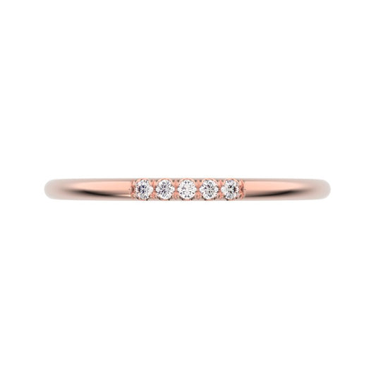 0.05 ct Round Cut Moissanite dainty Minimalist simple Stackable Vintage bar light 14K / 18K Solid Rose Gold everyday wedding band
