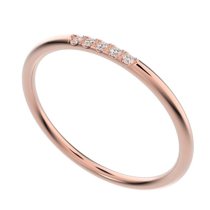 0.05Ct Round Cut Simulated Clear Diamond dainty Minimalist simple Stackable bar light 14K / 18K Solid Rose Gold everyday wedding band