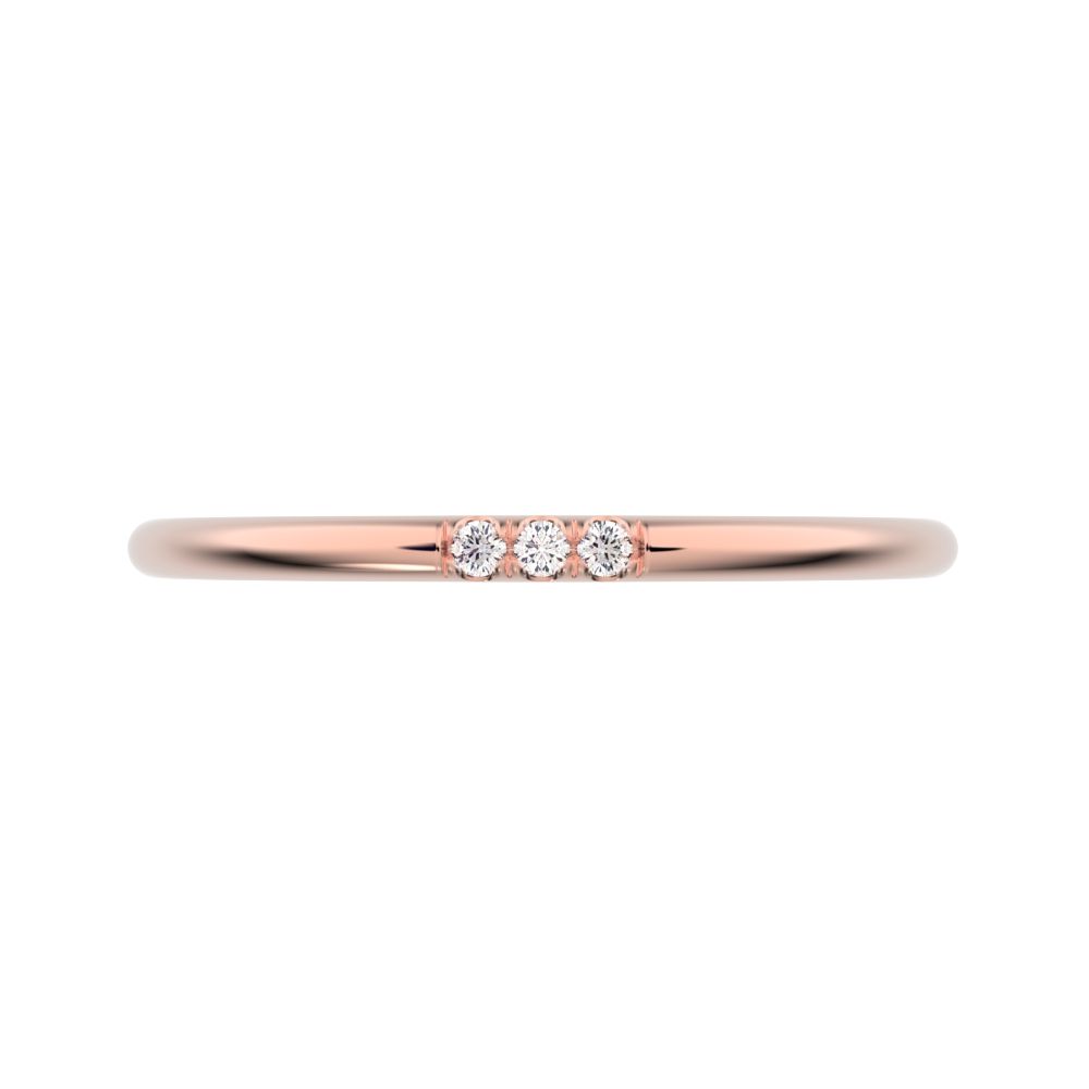 0.03Ct Round Cut Simulated Clear Diamond dainty Minimalist simple Stackable bar light 14K / 18K Solid Rose Gold everyday wedding band