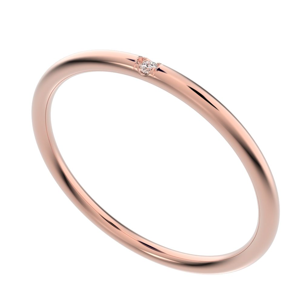 0.01Ct Round Cut Simulated Clear Diamond dainty Minimalist simple Stackable bar light 14K / 18K Solid Rose Gold everyday wedding band