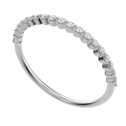 0.19 ct Round Cut Simulated Clear Diamond dainty Minimalist Stackable Arrow Half Eternity 14K / 18K Solid White Gold everyday wedding band