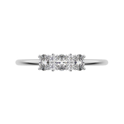 0.34 ct Oval Cut Moissanite dainty Minimalist Three-stone with accent Trilogy Stackable simple 14K / 18K Solid White Gold everyday ring