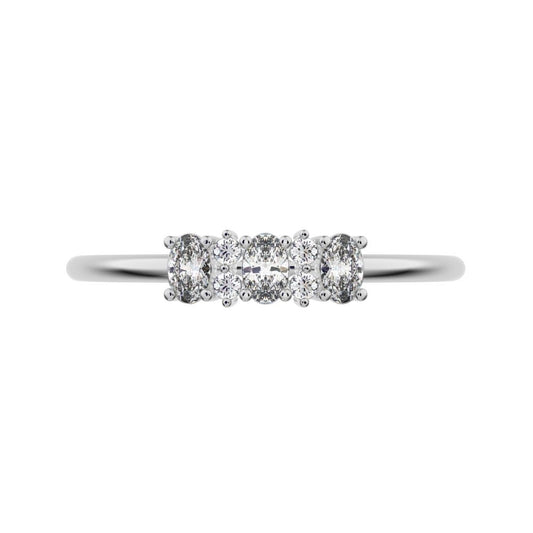 0.34 ct Oval Cut Moissanite dainty Minimalist Three-stone with accent Trilogy Stackable simple 14K / 18K Solid White Gold everyday ring
