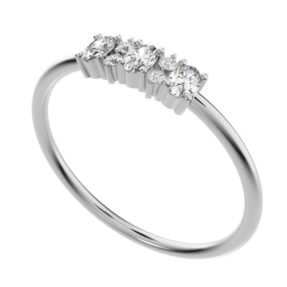 0.34 ct Oval Cut Moissanite dainty Minimalist Three-stone with accent Trilogy Stackable simple 14K / 18K Solid White Gold everyday ring