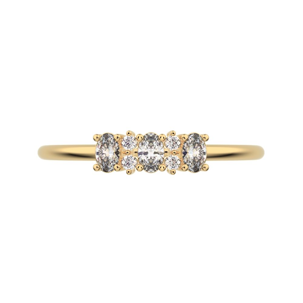 0.34Ct Oval Cut Simulated Clear Diamond Minimalist Three-stone with accent Stackable simple 14K / 18K Solid Yellow Gold everyday ring