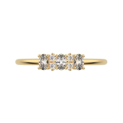 0.34 ct Oval Cut Moissanite dainty Minimalist Three-stone with accent Trilogy Stackable simple 14K / 18K Solid Yellow Gold everyday ring