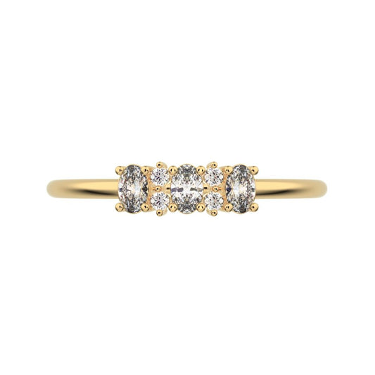 0.34 ct Oval Cut Moissanite dainty Minimalist Three-stone with accent Trilogy Stackable simple 14K / 18K Solid Yellow Gold everyday ring