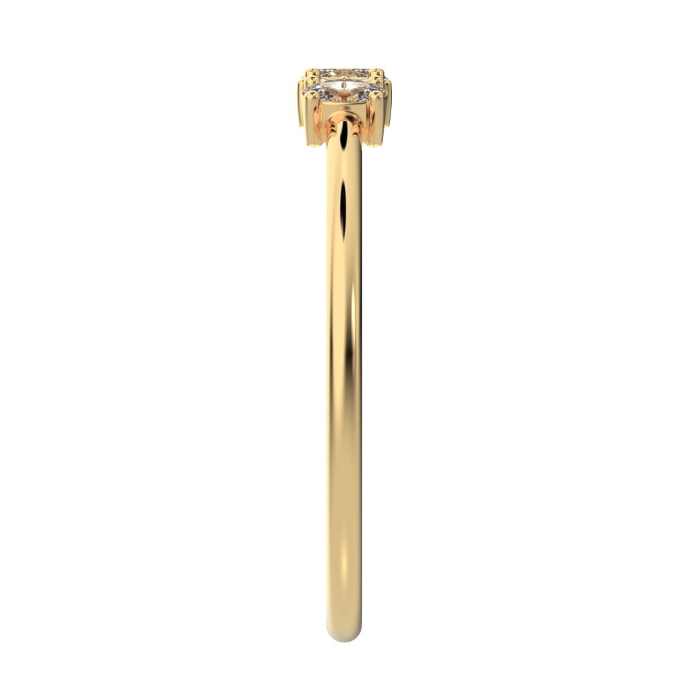 0.34Ct Oval Cut Simulated Clear Diamond Minimalist Three-stone with accent Stackable simple 14K / 18K Solid Yellow Gold everyday ring