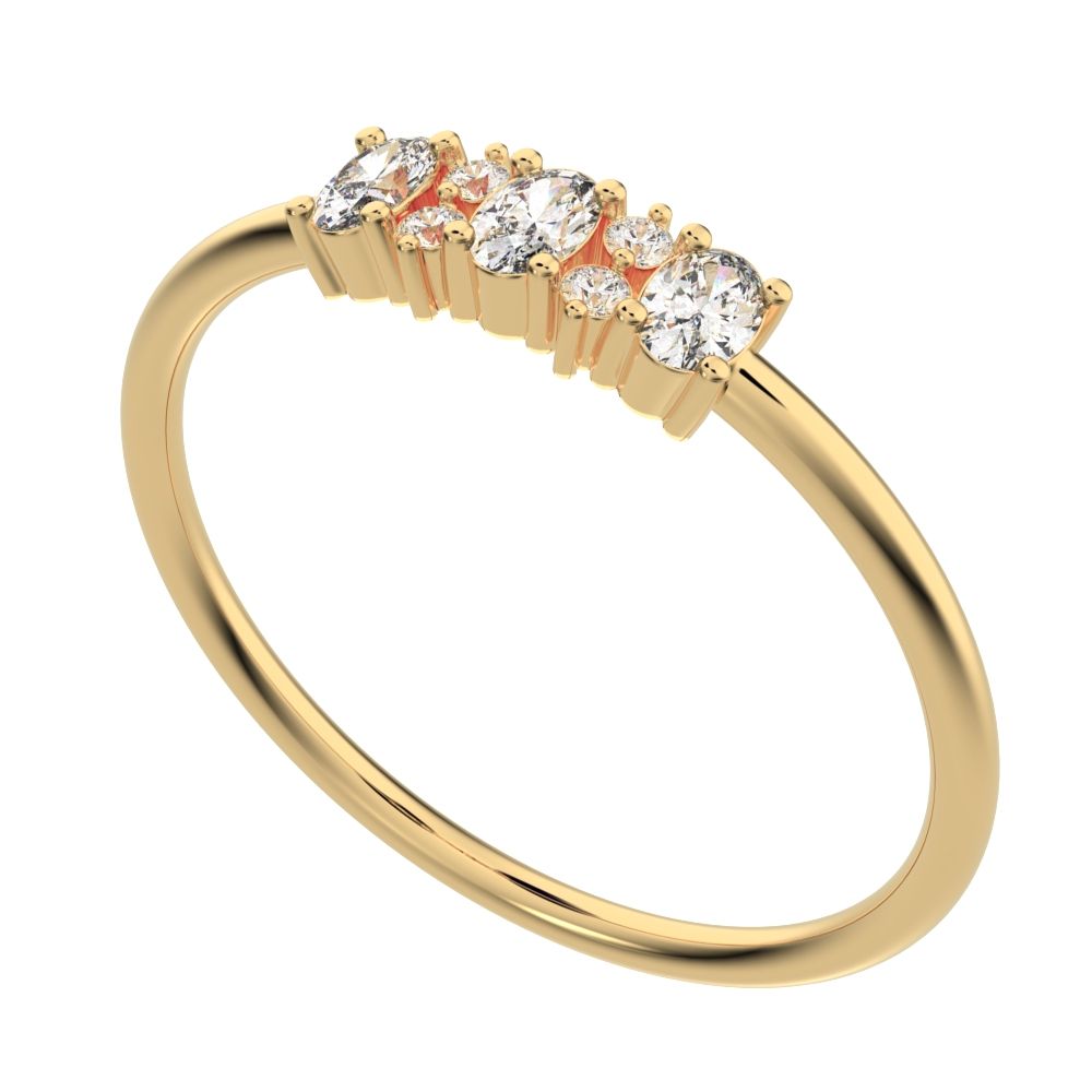 0.34Ct Oval Cut Simulated Clear Diamond Minimalist Three-stone with accent Stackable simple 14K / 18K Solid Yellow Gold everyday ring