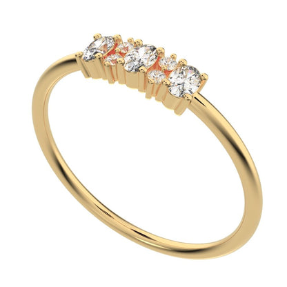 0.34 ct Oval Cut Moissanite dainty Minimalist Three-stone with accent Trilogy Stackable simple 14K / 18K Solid Yellow Gold everyday ring