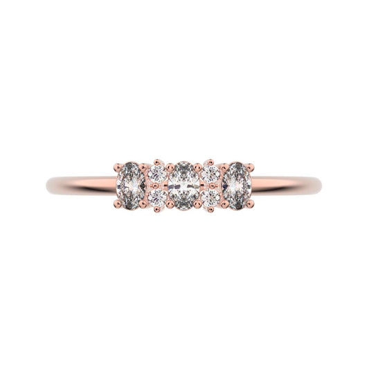 0.34 ct Oval Cut Moissanite dainty Minimalist Three-stone with accent Trilogy Stackable simple 14K / 18K Solid Rose Gold everyday ring
