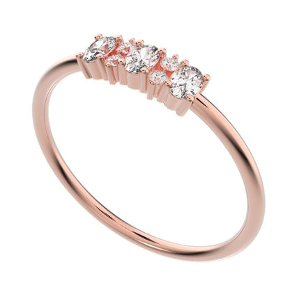 0.34Ct Oval Cut Simulated Clear Diamond Minimalist Three-stone with accent Trilogy Stackable simple 14K / 18K Solid Rose Gold everyday ring