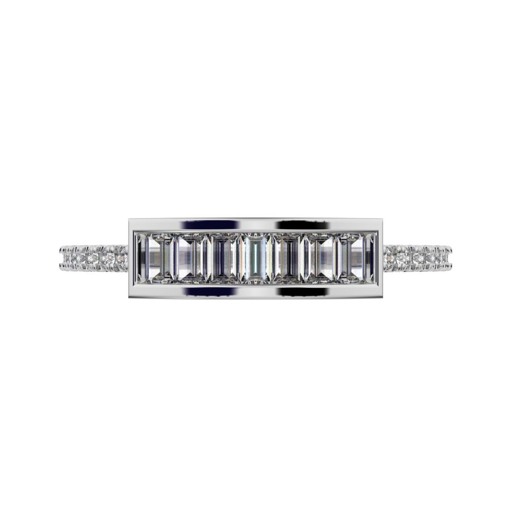 0.47Ct Baguette Cut Simulated Clear Diamond Channel Horizontal bar pave Stackable light 14K / 18K Solid White Gold everyday wedding band