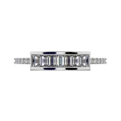 0.47Ct Baguette Cut Simulated Clear Diamond Channel Horizontal bar pave Stackable light 14K / 18K Solid White Gold everyday wedding band