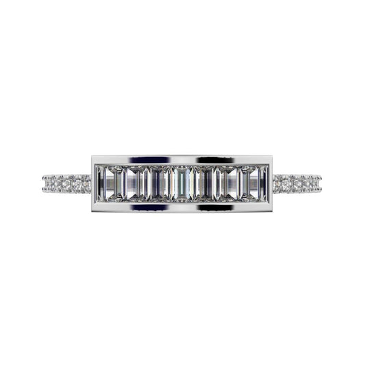 0.47Ct Baguette Cut Simulated Clear Diamond Channel Horizontal bar pave Stackable light 14K / 18K Solid White Gold everyday wedding band