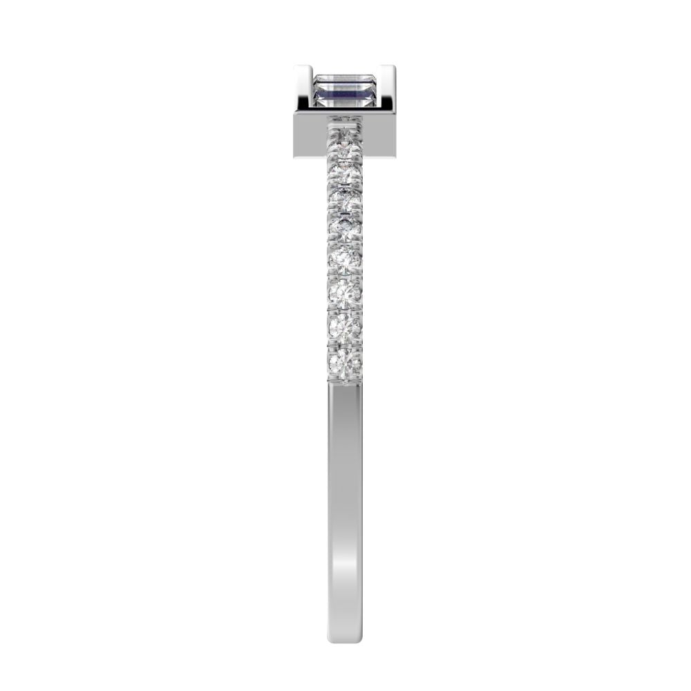 0.47Ct Baguette Cut Simulated Clear Diamond Channel Horizontal bar pave Stackable light 14K / 18K Solid White Gold everyday wedding band