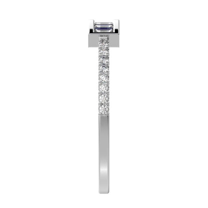 0.47Ct Baguette Cut Moissanite Minimalist Channel Horizontal bar pave Stackable light 14K / 18K Solid White Gold everyday wedding band